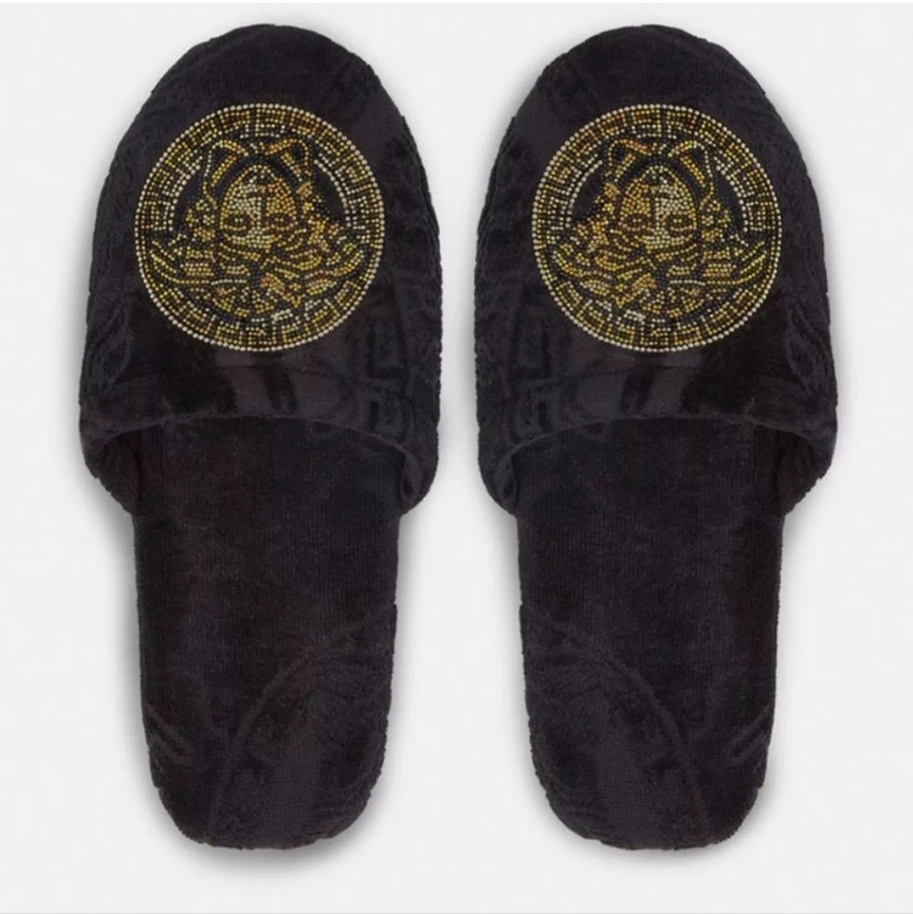 NEW VERSACE MEDUSA STUDDED JACQUARD SLIPPERS